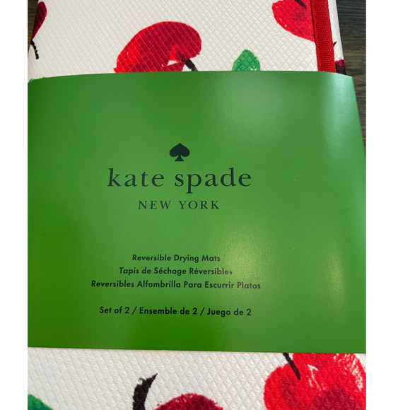 Kate Spade CHERRY Kitchen Dish Drying Mats 2pk Reversible Pink & Red 16x22 New - Picture 5 of 8